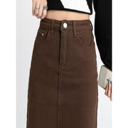 high waist denim pencil skirt, view 6 - MRSLM