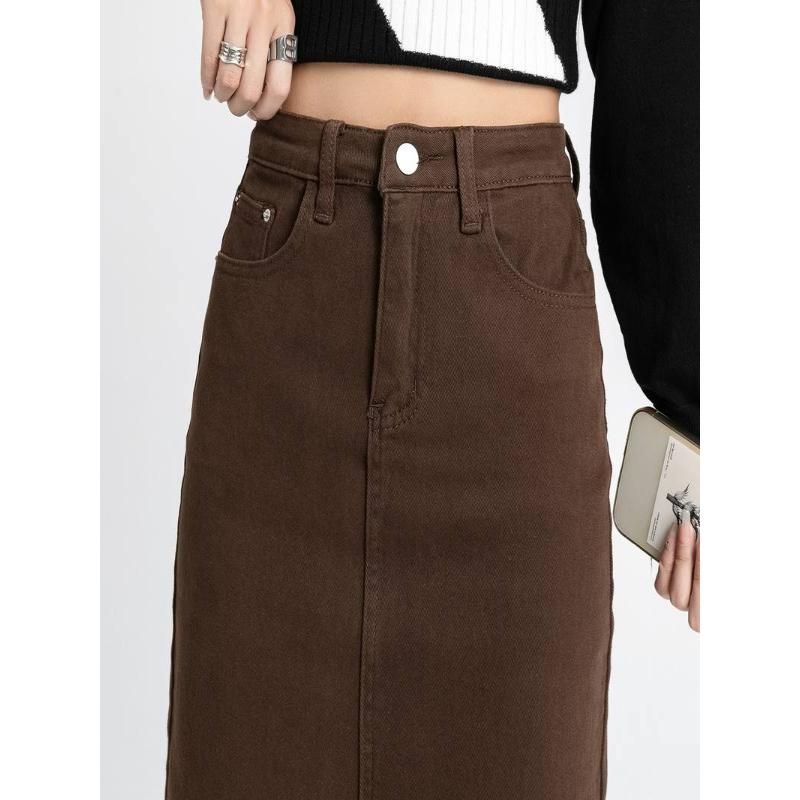 high waist denim pencil skirt, view 6 - MRSLM