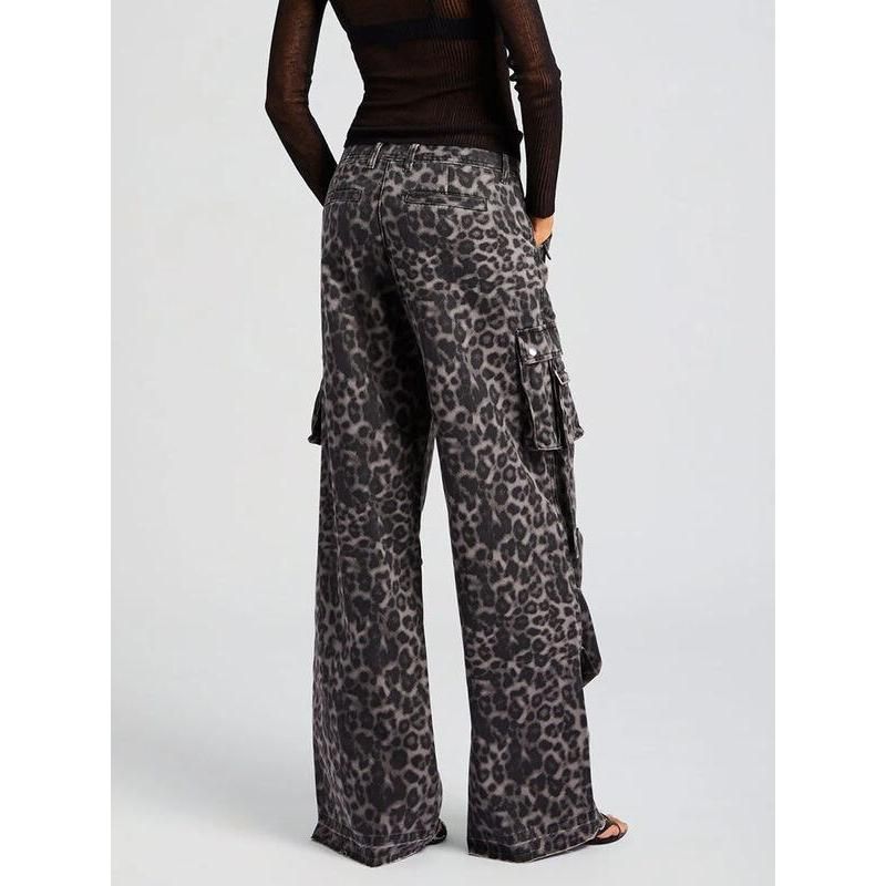 leopard print wide leg trousers, view 5 - MRSLM