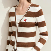 striped V-neck zip cardigan, view 4 - MRSLM
