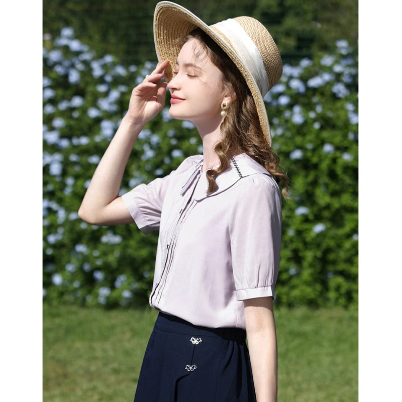puff sleeve blouse with Peter Pan collar, view 6 - MRSLM