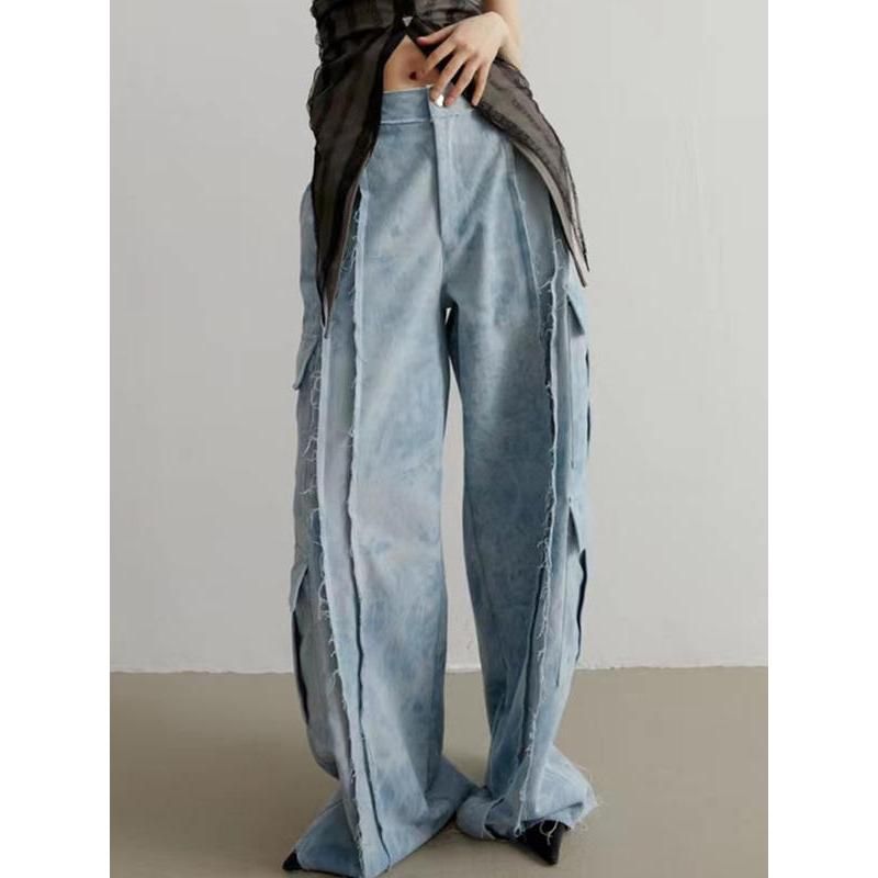 high waist tie dye straight denim pants, view 2 - MRSLM