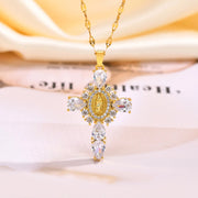 rhinestone cross pendant necklace, view 6 - MRSLM