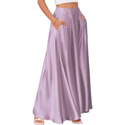 Women's satin A-line midi skirt with pockets, view 15 - MRSLM