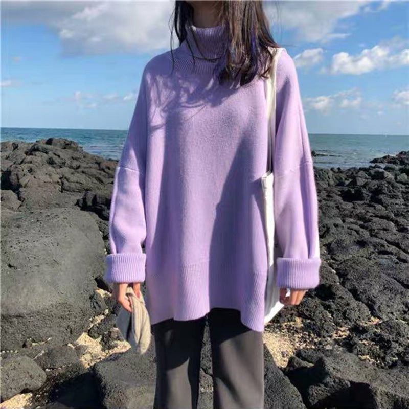 women's basic turtleneck pullover sweater, view 3 - MRSLM