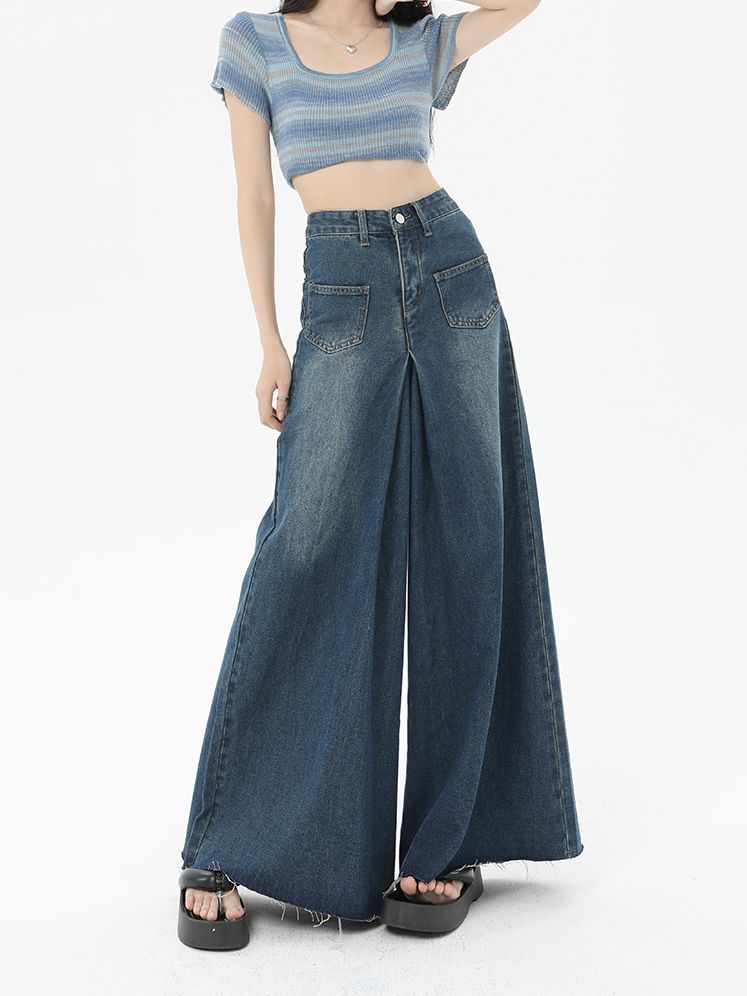 High Waist Slim Straight Pocket Jeans