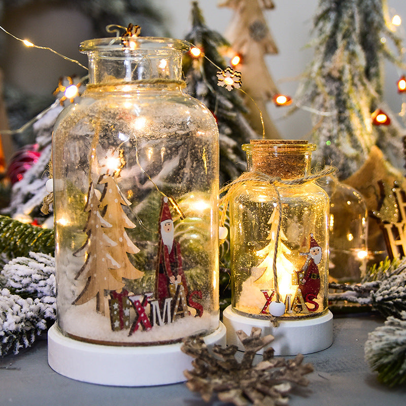 Light-up Christmas glass jar snow scene decoration, view 4 - MRSLM