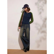 long sleeve round neck contrast color top, view 4 - MRSLM