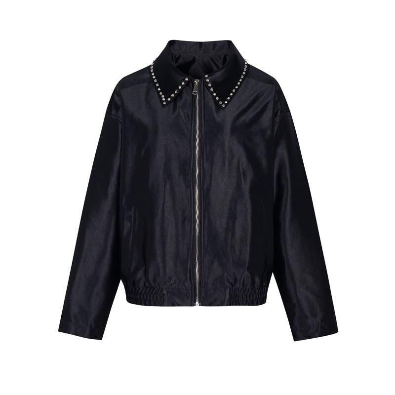 Glossy rivet zip jacket for women, view 2 - MRSLM