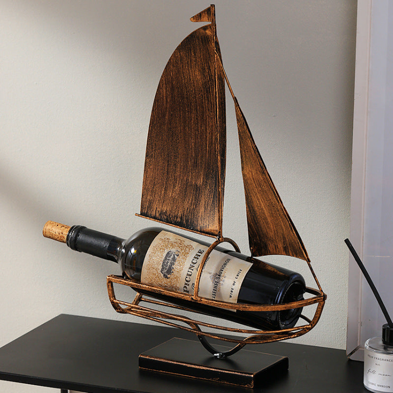 Iron sailboat wine rack, view 2 - MRSLM