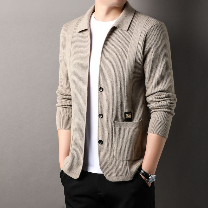 men's knitted cardigan sweater coat, view 7 - MRSLM