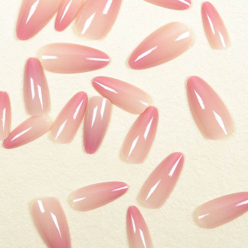Gradient pink almond glossy fake nail set, view 3 - MRSLM