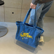 embroidered denim shoulder bag, view 2 - MRSLM