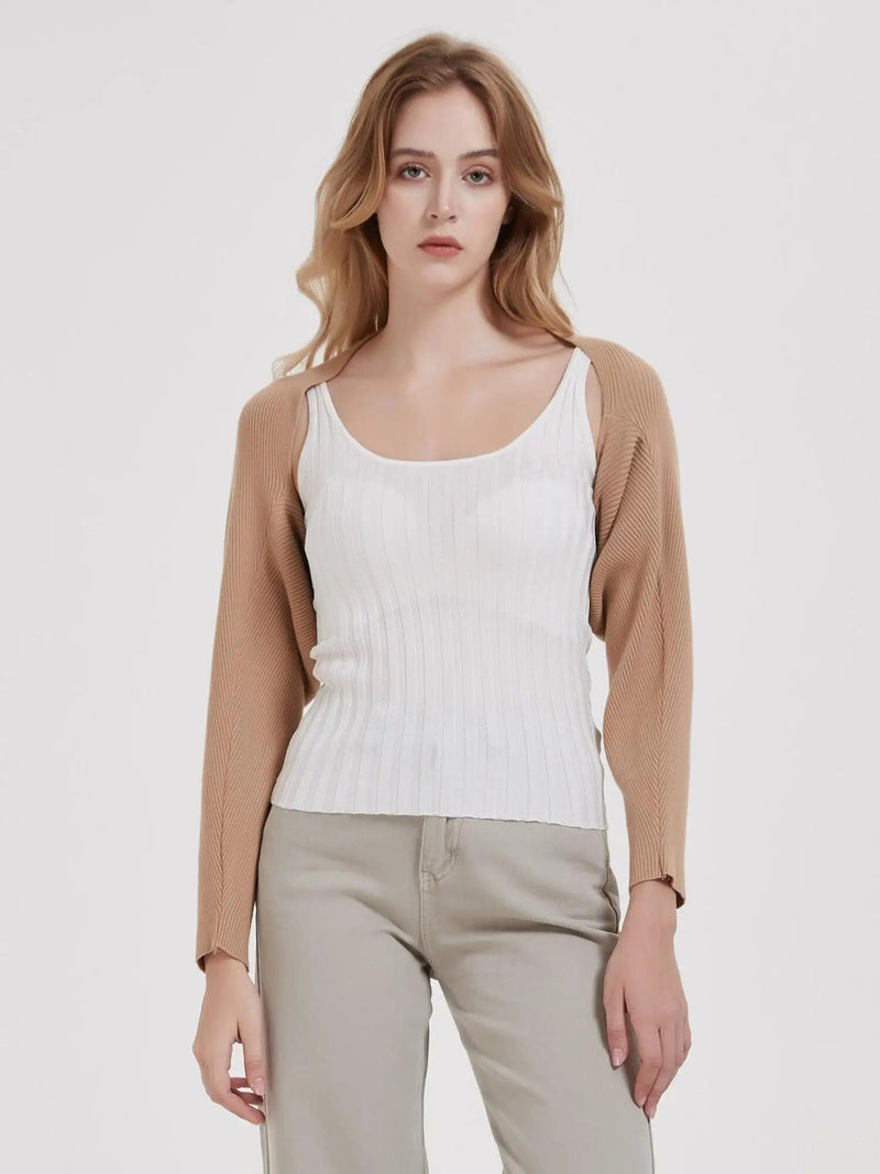 long sleeve knit crop top cardigan, view 4 - MRSLM
