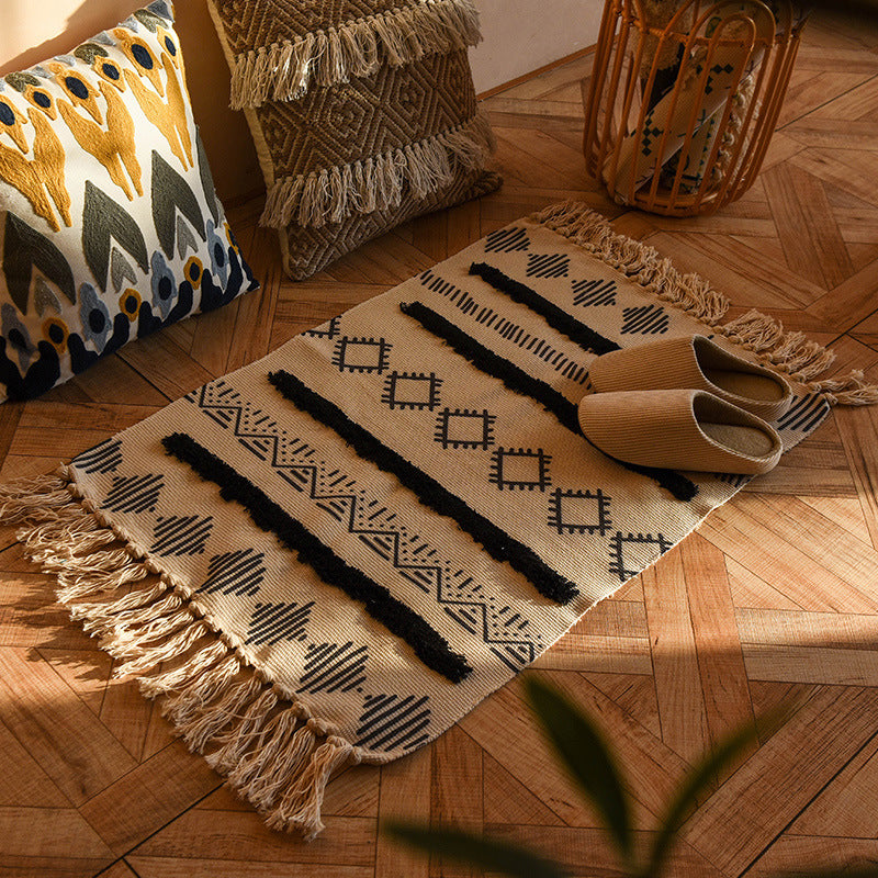 cotton linen tassel woven floor mat, view 2 - MRSLM