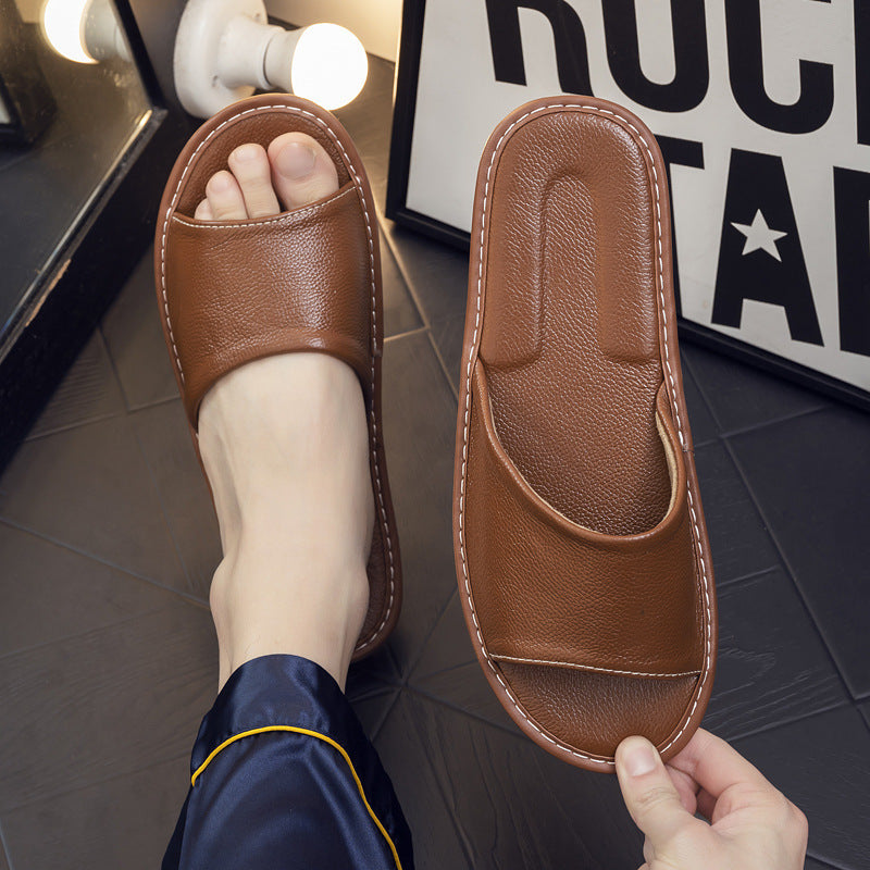 unisex cowhide home slippers, view 11 - MRSLM
