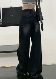 women's black ripped wide-leg jeans, view 7 - MRSLM