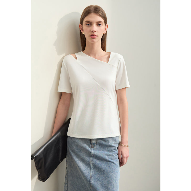 asymmetric v-neck casual tee, view 3 - MRSLM