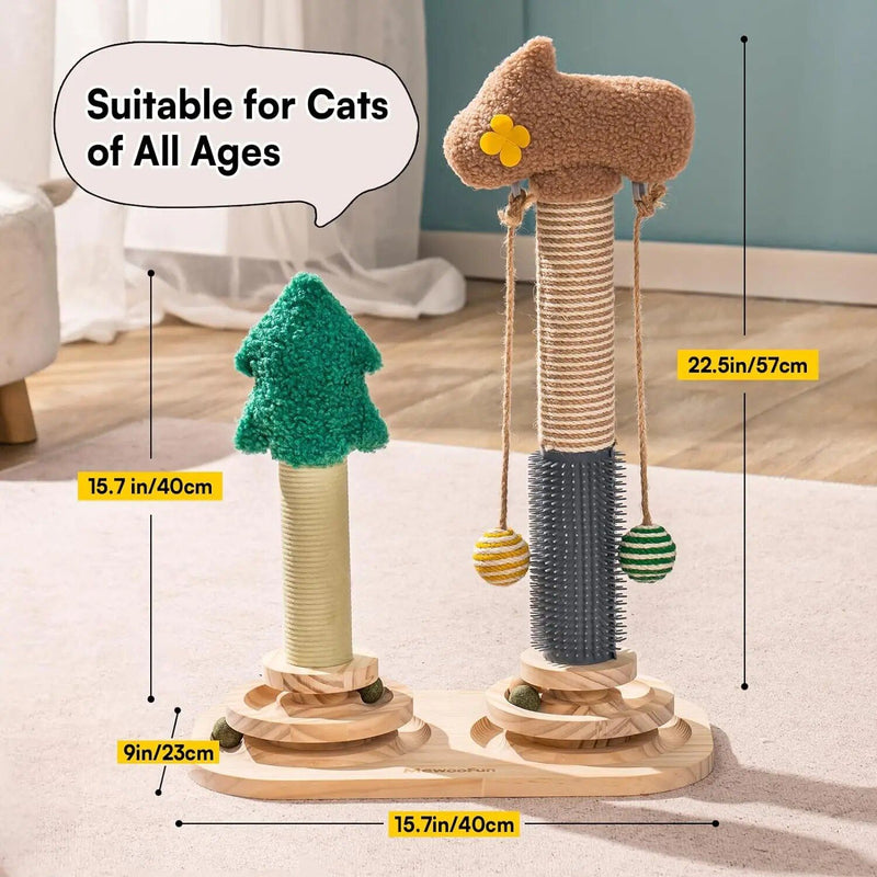 cat scratch post with 3-tier track, view 2 - MRSLM