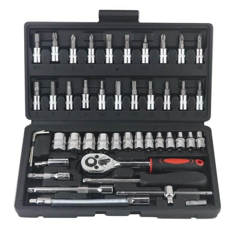 Complete 46-Piece 1/4" Socket Set with Ratchet & Wrench Combo – Professional Auto Mechanic Tool Kit