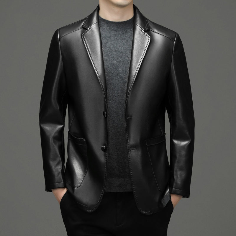 sheepskin suit collar leather jacket, view 5 - MRSLM