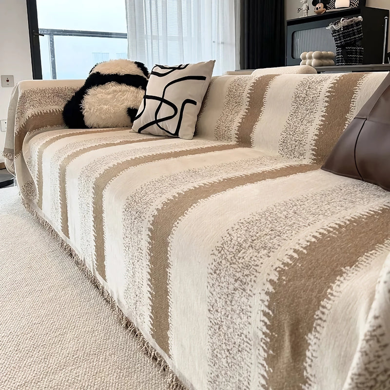 Striped chenille sofa cover throw, view 9 - MRSLM