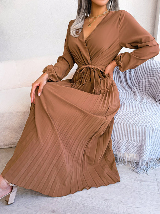 elegant pleated chiffon maxi dress, view 10 - MRSLM