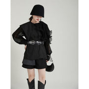 green pleated belted blouse, view 9 - MRSLM