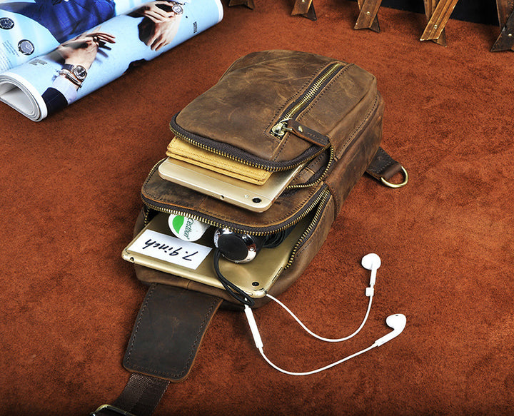 Crazy Horse Leather Cowhide Men's Vintage Bag