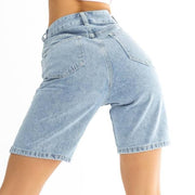 classic blue knee-length denim shorts, view 4 - MRSLM