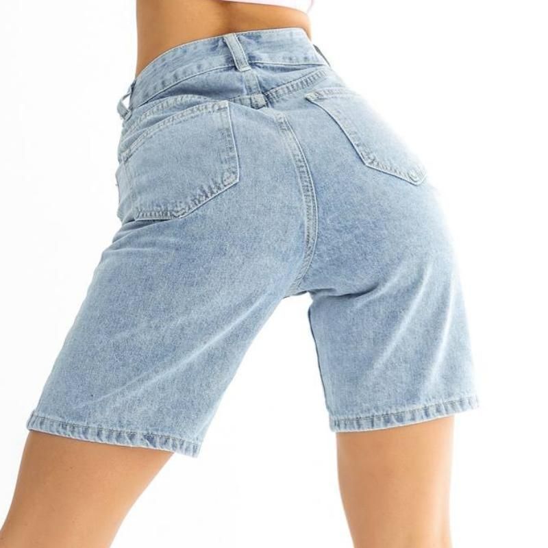 classic blue knee-length denim shorts, view 4 - MRSLM