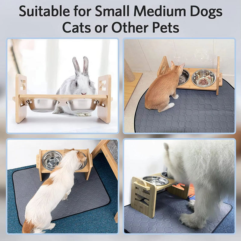 bamboo elevated dog bowls with adjustable stand, view 4 - MRSLM