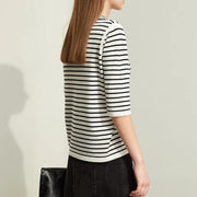 Striped wool blend mock neck sweater, view 5 - MRSLM