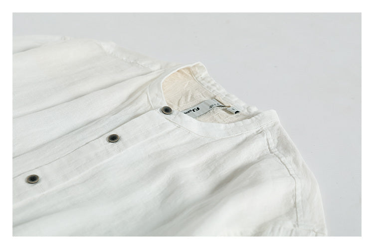 Men's stand collar linen shirt, view 3 - MRSLM