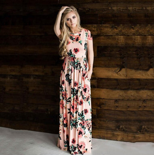 women's flower print maxi dress, view 3 - MRSLM