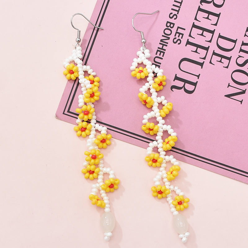 yellow resin long tassel drop earrings, view 3 - MRSLM