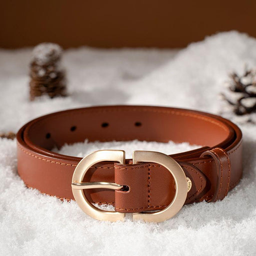 Women's cow leather belt with retro oval buckle - MRSLM