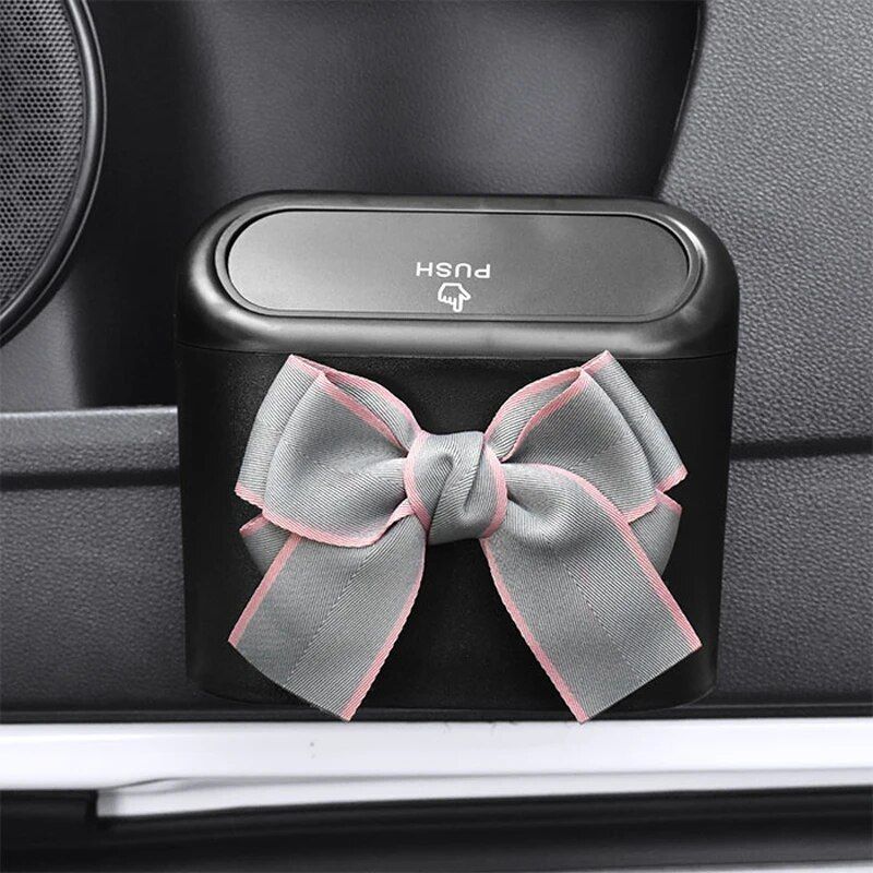 Bowknot Car Hanging Trash Bin with Press-Type Lid