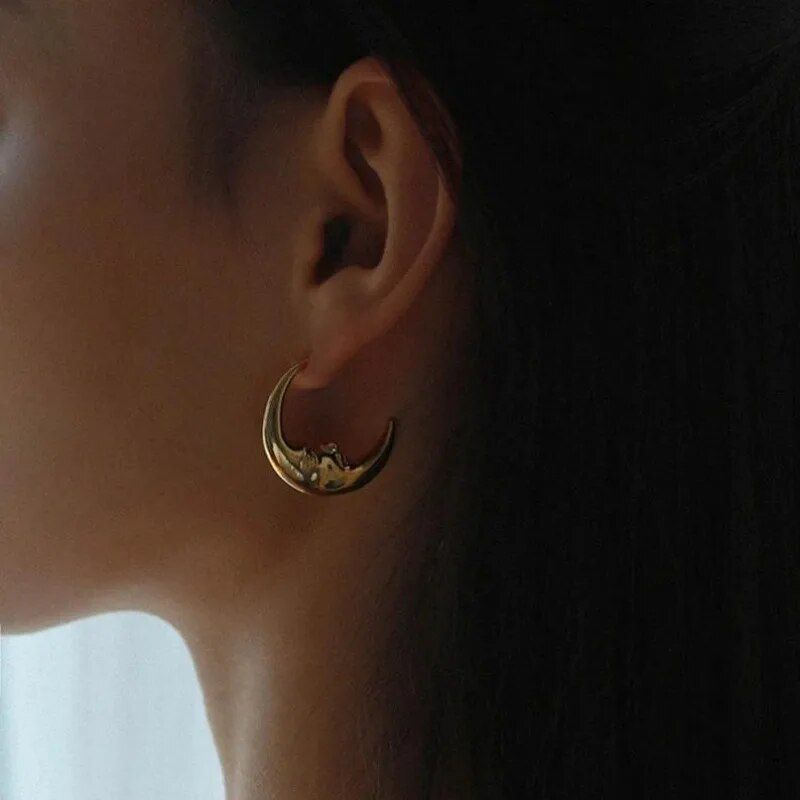 gold-tone moon stud earrings, view 5 - MRSLM