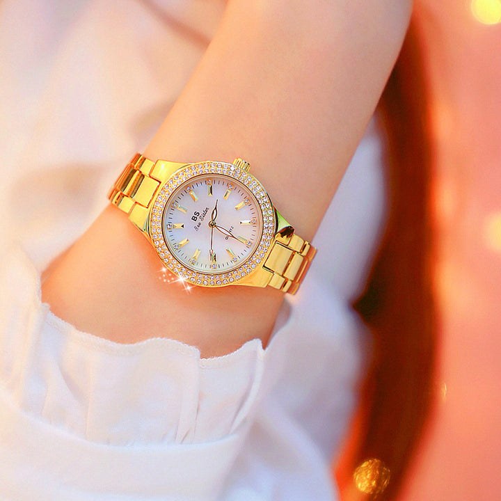 Elegant luxury full diamond small dial steel band quartz watch