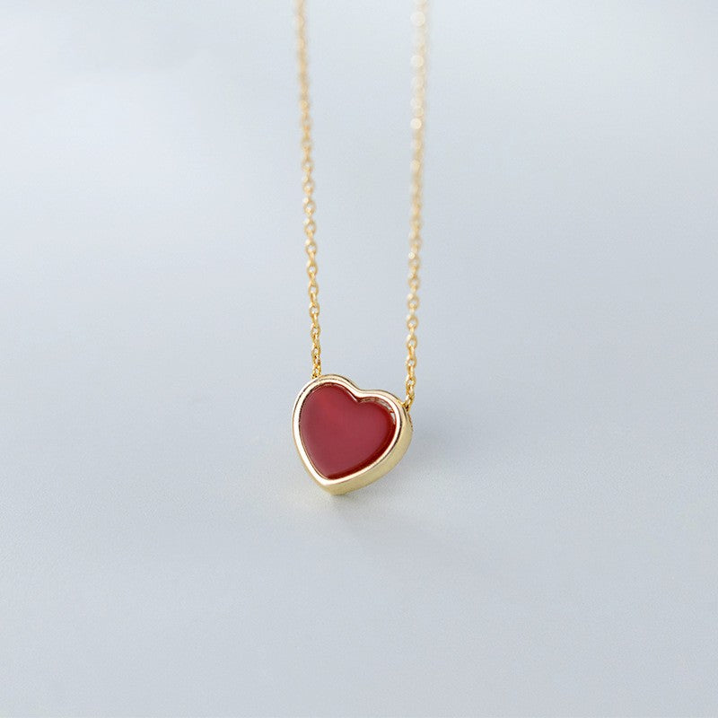 S925 Silver Necklace Women's Simple Red Heart