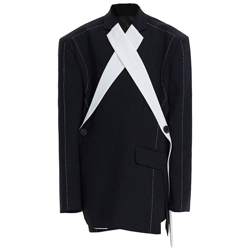 spliced contrast color blazer, view 7 - MRSLM