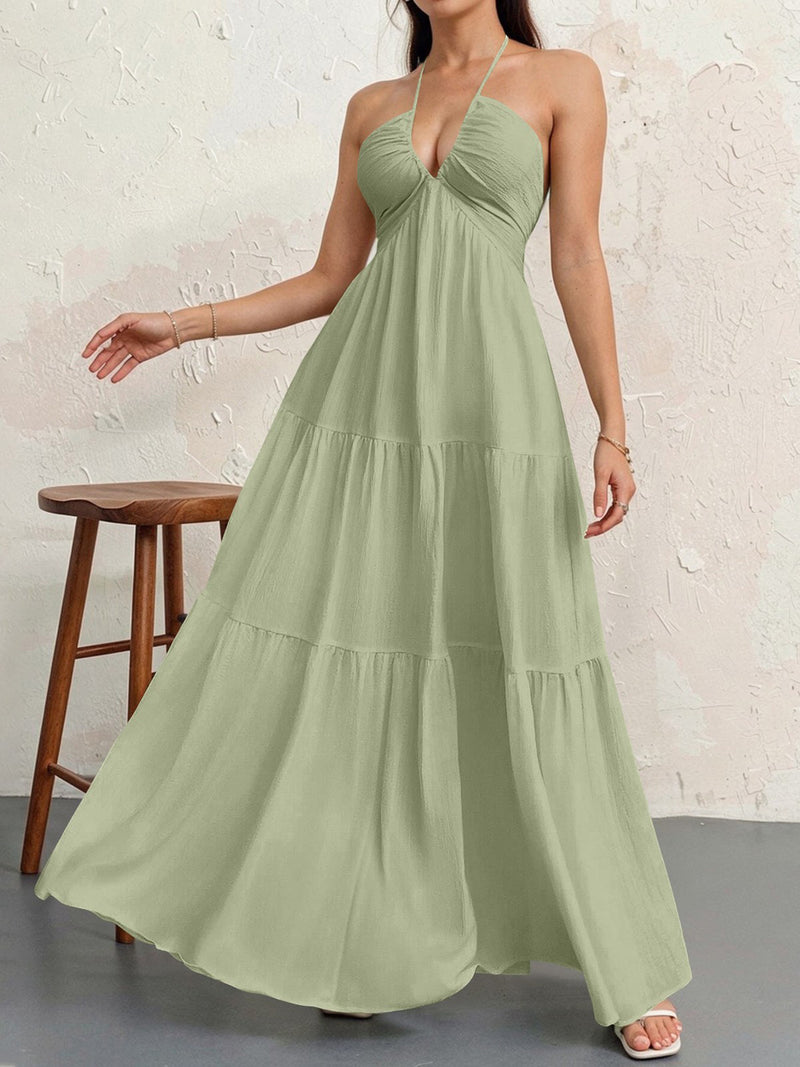 backless halterneck maxi dress, view 7 - MRSLM