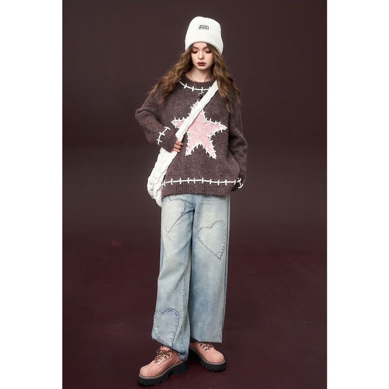 women's star pullover sweater, view 3 - MRSLM