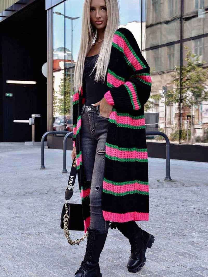 striped color block baggy knit cardigan coat, view 10 - MRSLM