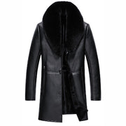 men's PU leather coat with fur collar, view 2 - MRSLM