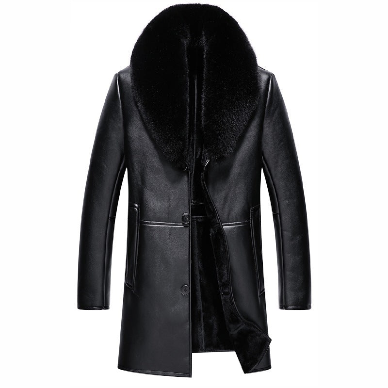 men's PU leather coat with fur collar, view 2 - MRSLM