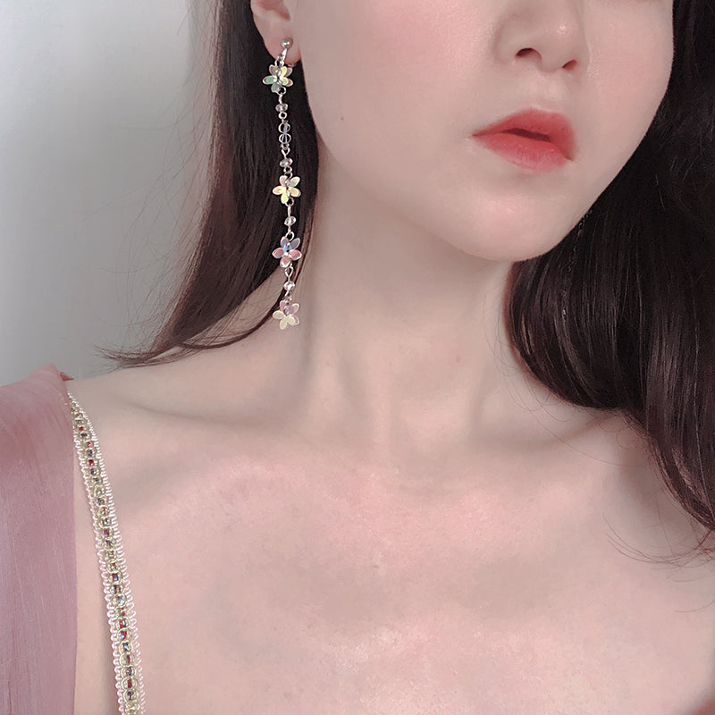 colorful flower long tassel earrings, view 2 - MRSLM