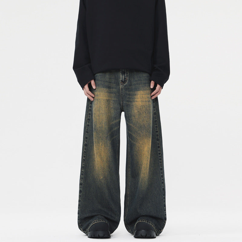 men's straight stone washed jeans - MRSLM