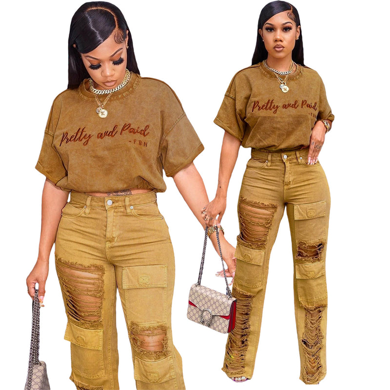distressed denim embroidered letter set, view 4 - MRSLM